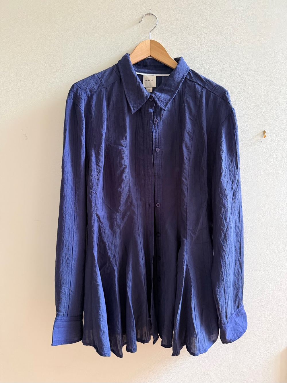 Anthropologie Maeve Indigo Button-Front Shirt